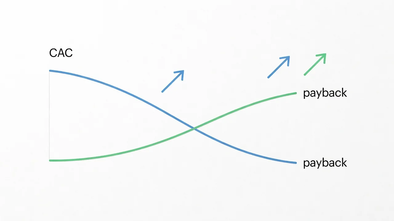 Early startup CAC breakdown chart showing vertical benchmarks and payback timelines for 2026